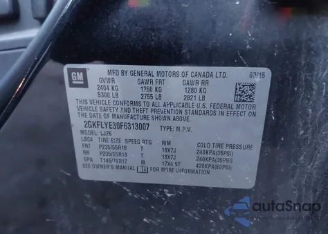 2015 GMC Terrain Slt-2 из США, поврежденный, VIN 2GKFLYE30F6313007